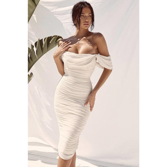 Sexy Ivory Ruched Draped Chiffon Dress - the price reflects that this is a copy - Picture 2 of 12